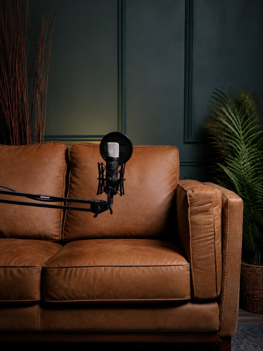 BB Studios leather lounge set ready to record